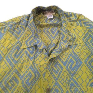Noa Noa Hawaiian Shirt Men's M Blue Green Aloha Geometric Button-Up Vintage